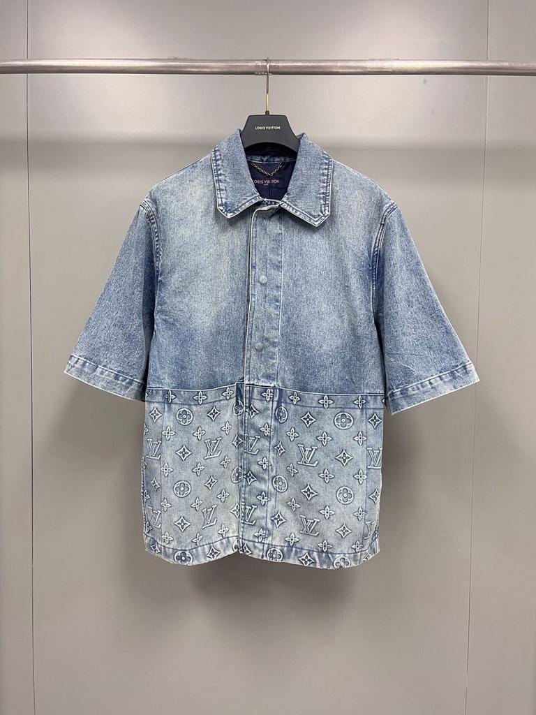 Louis Vuitton Denim Overhemd Korte Mouw Monogram, Ophalen of Verzenden, Nieuw, Blauw, Overige jeansmaten