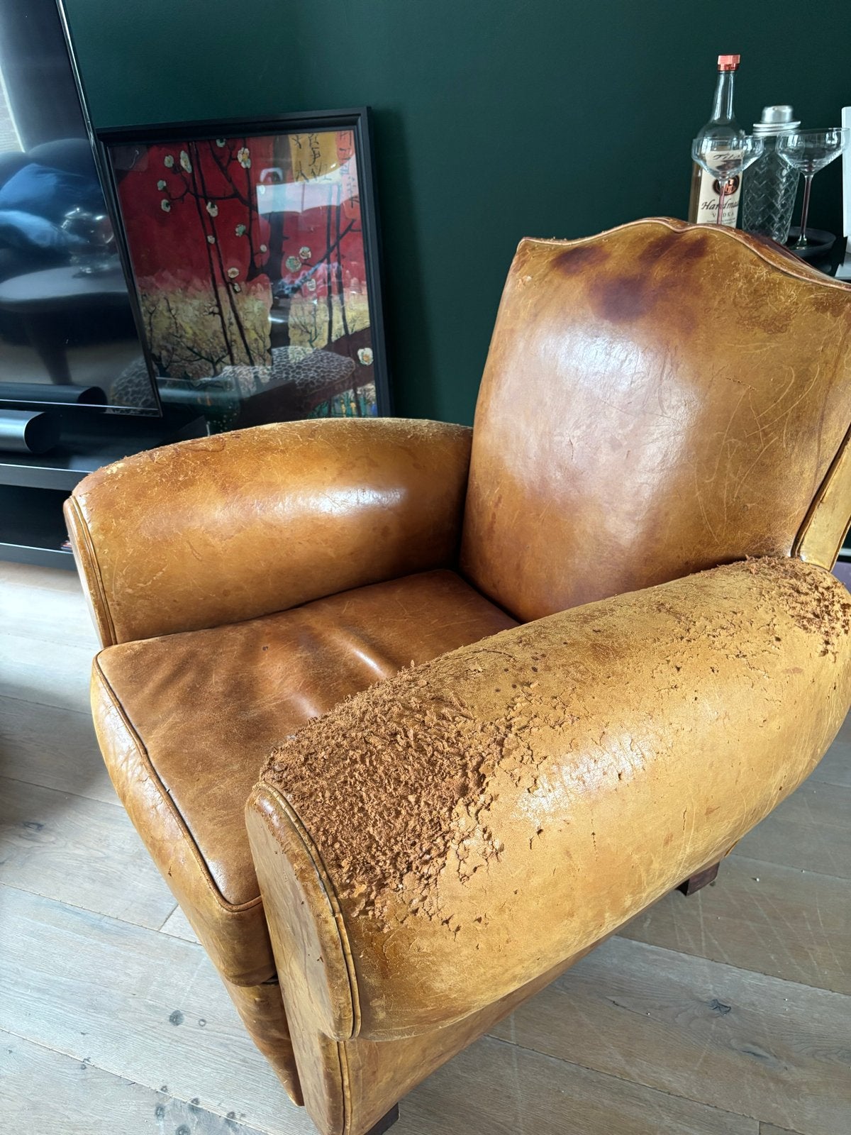 Vintage Leren Fauteuil - Opknapper -Leather Armchair, Ophalen