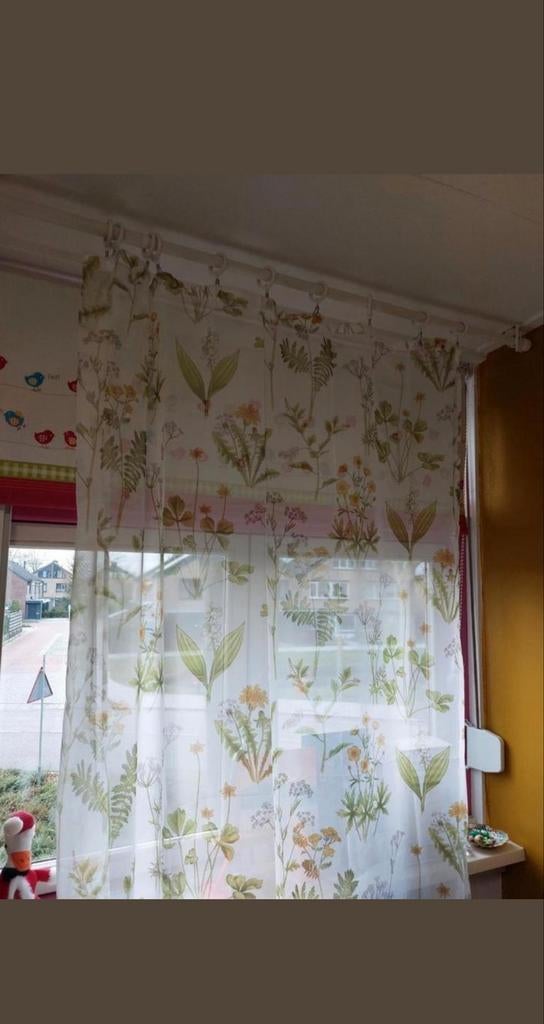 Vitrage wit met blaadjes en gele bloemen, Ophalen of Verzenden