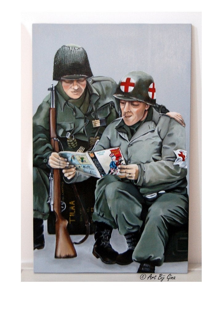 Brothers in arms. WO2, & vriendschap acryl op hout teab, Ophalen of Verzenden, Gelimiteerde oplage, Acrylverf, Hout