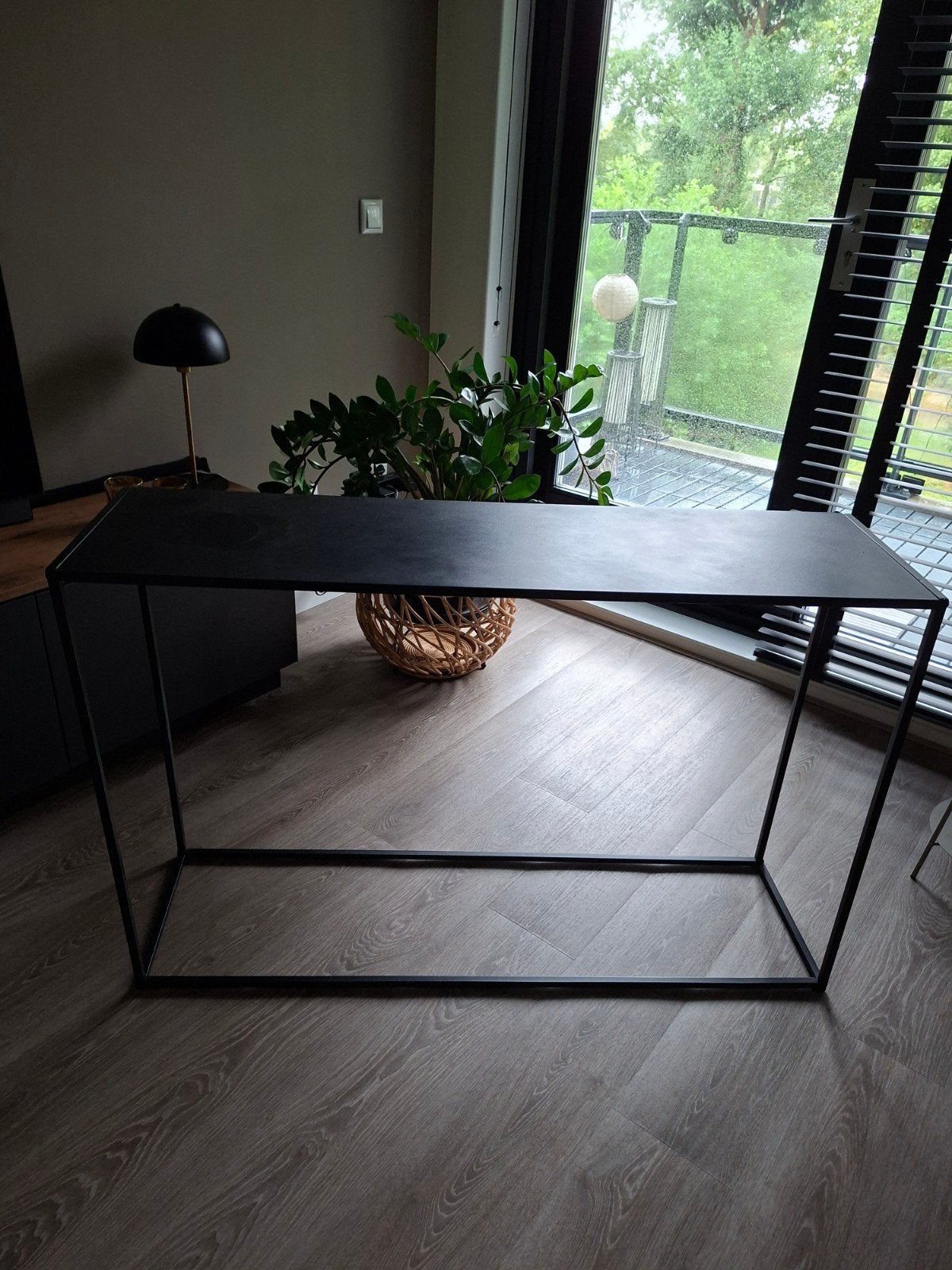 Zwarte console tafel / sidetable van metaal, Ophalen, Gebruikt, 100 tot 150 cm, Modern, Industrieel