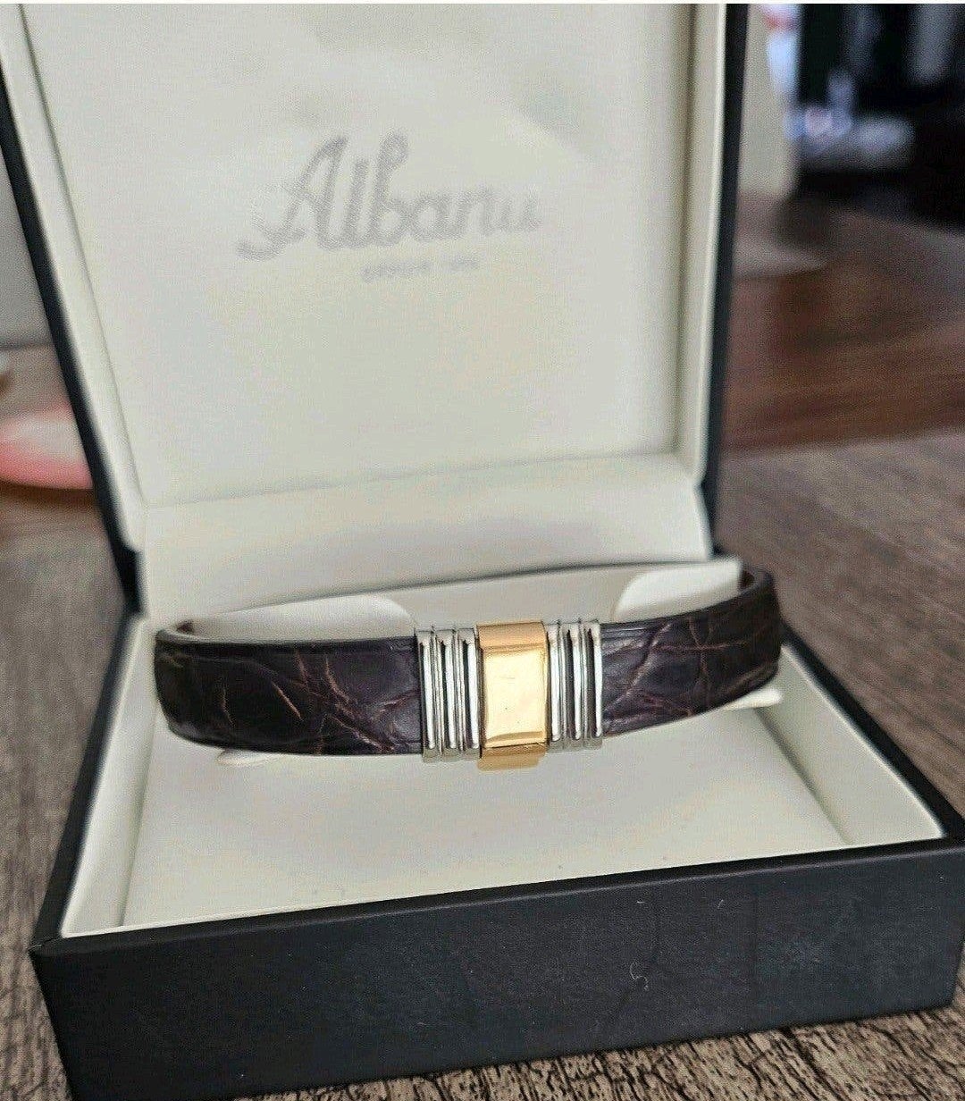 Albanu armband crocoleer 20 cm, Sieraden, Tassen en Uiterlijk, Armbanden, Ophalen of Verzenden, Nieuw, Bruin, Leer