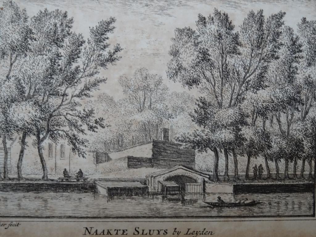 gravure Naakte sluis met bootje Leiden A. Rademaker 1725, Verzenden