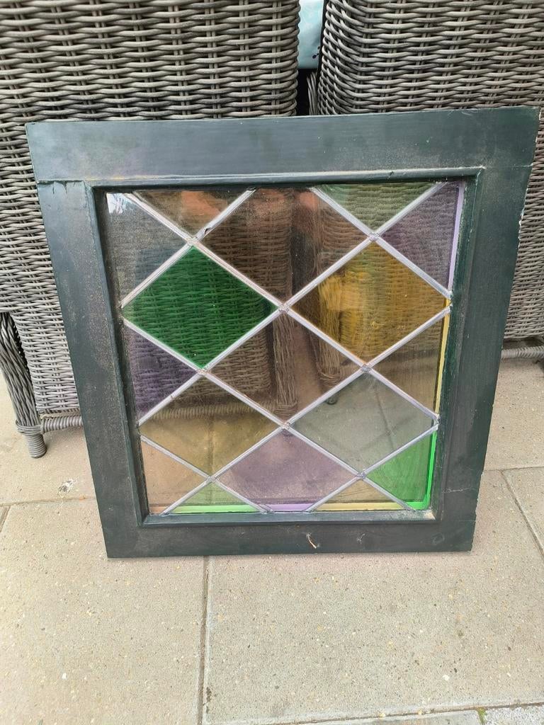 Glas in lood raam, Ophalen, Gevelraam of Ruit, Gebruikt, Minder dan 80 cm