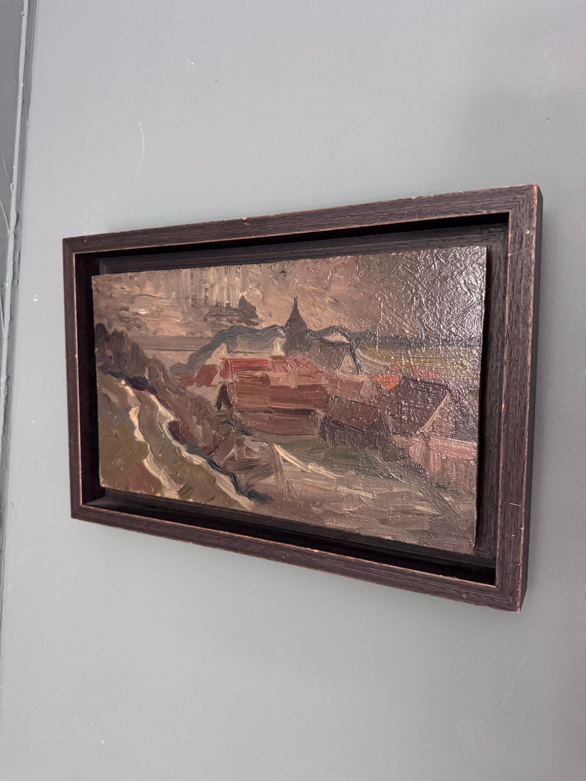 Schilderij Kees Bol - Stadsgezicht in donkere tinten, Antiek en Kunst, Paneel, Impressionistisch, Ophalen of Verzenden, Olieverf