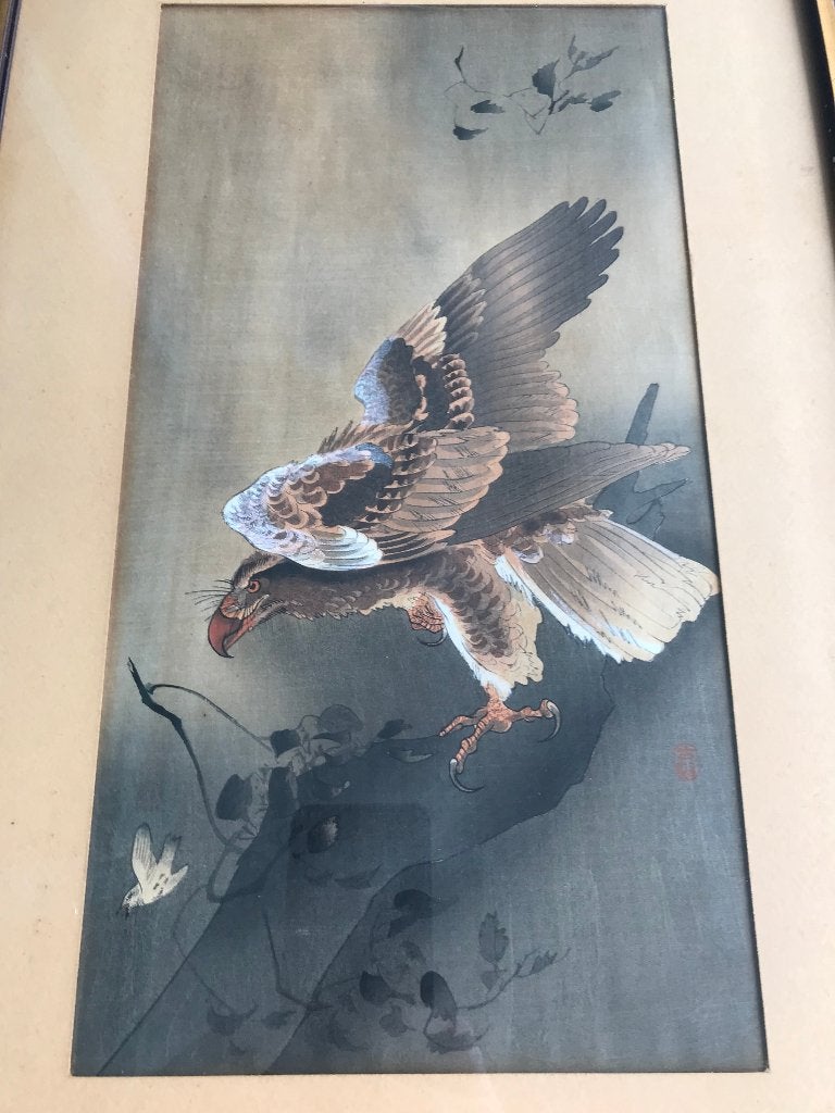 chinees japan aquarel roofvogel, Antiek en Kunst, Dieren, Ophalen of Verzenden, Papier, Expressionistisch