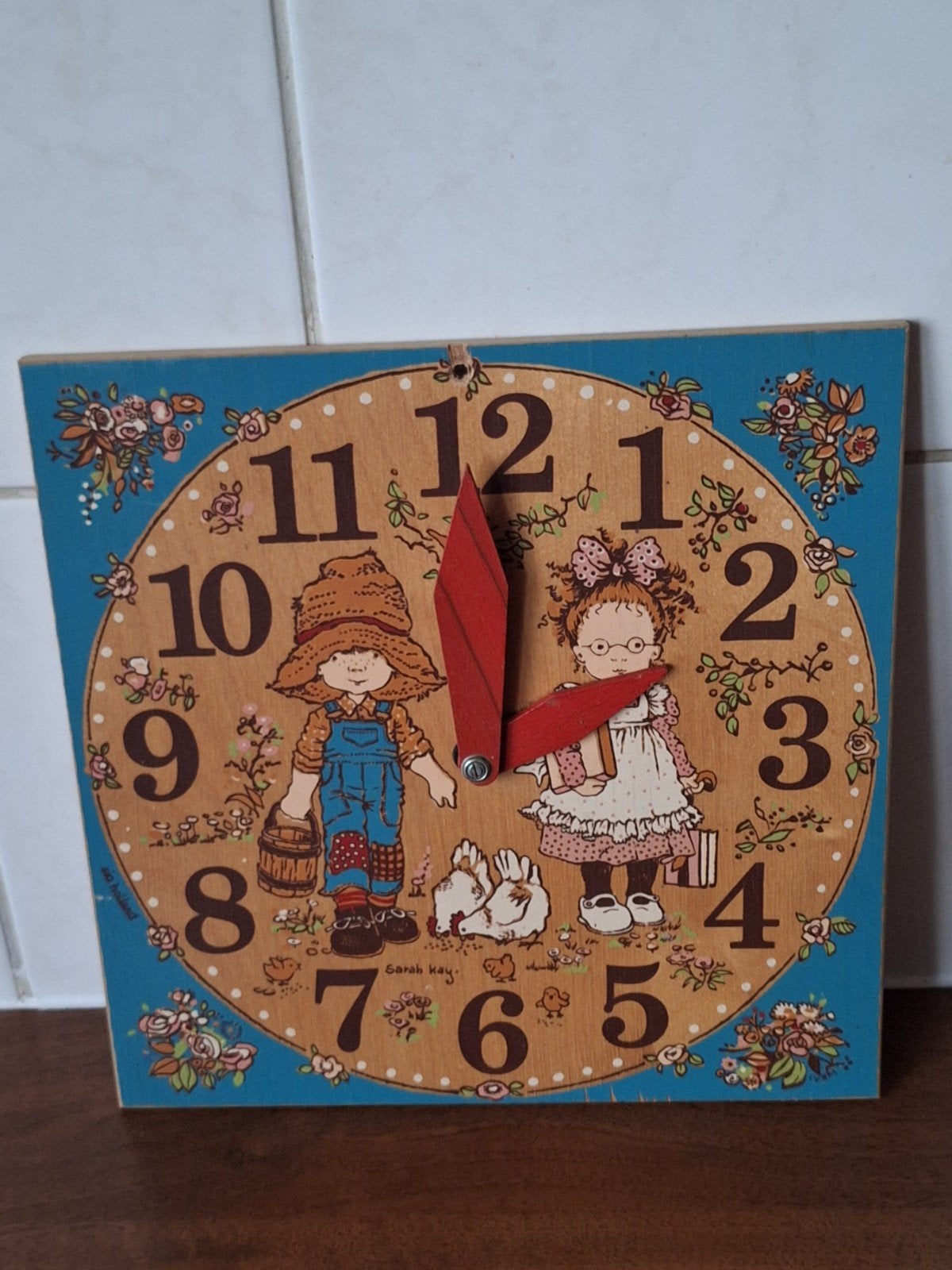 vintage houten klok Sarah Kay (gemaakt in Nederland), Ophalen, Gebruikt, Overige merken, Meerkleurig
