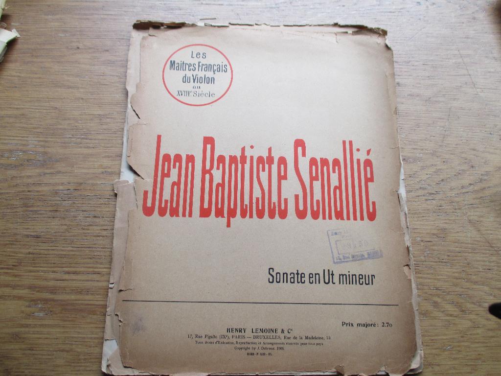 JEAN BAPTISTE SENALLIÉ - SONATE EN UT MINUER - VIOOL+ PIANO, Gebruikt, Klassiek, Ophalen of Verzenden, Viool of Altviool
