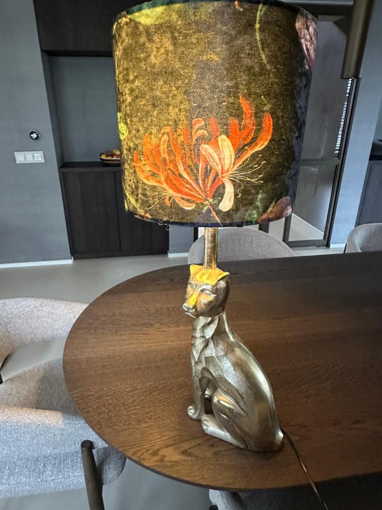 Unieke Tafellamp met Kattenvoet en Bloemendesign, Ophalen of Verzenden, Zo goed als nieuw, Metaal, 75 cm of meer