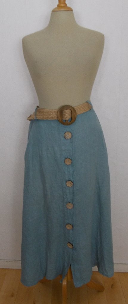 Mooie groene maxi linnen rok met bijpassende riem! M/L, Maat 38/40 (M), Ophalen of Verzenden, Zo goed als nieuw, Onder de knie