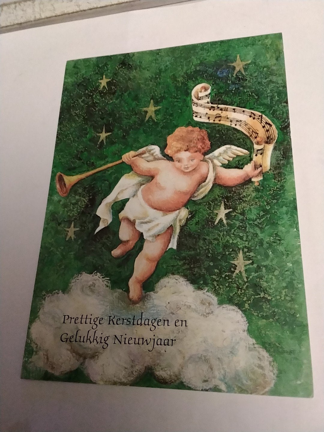 Vintage Kerstkaart met Engel en Muziekrol - Jan Pashley, Ophalen of Verzenden