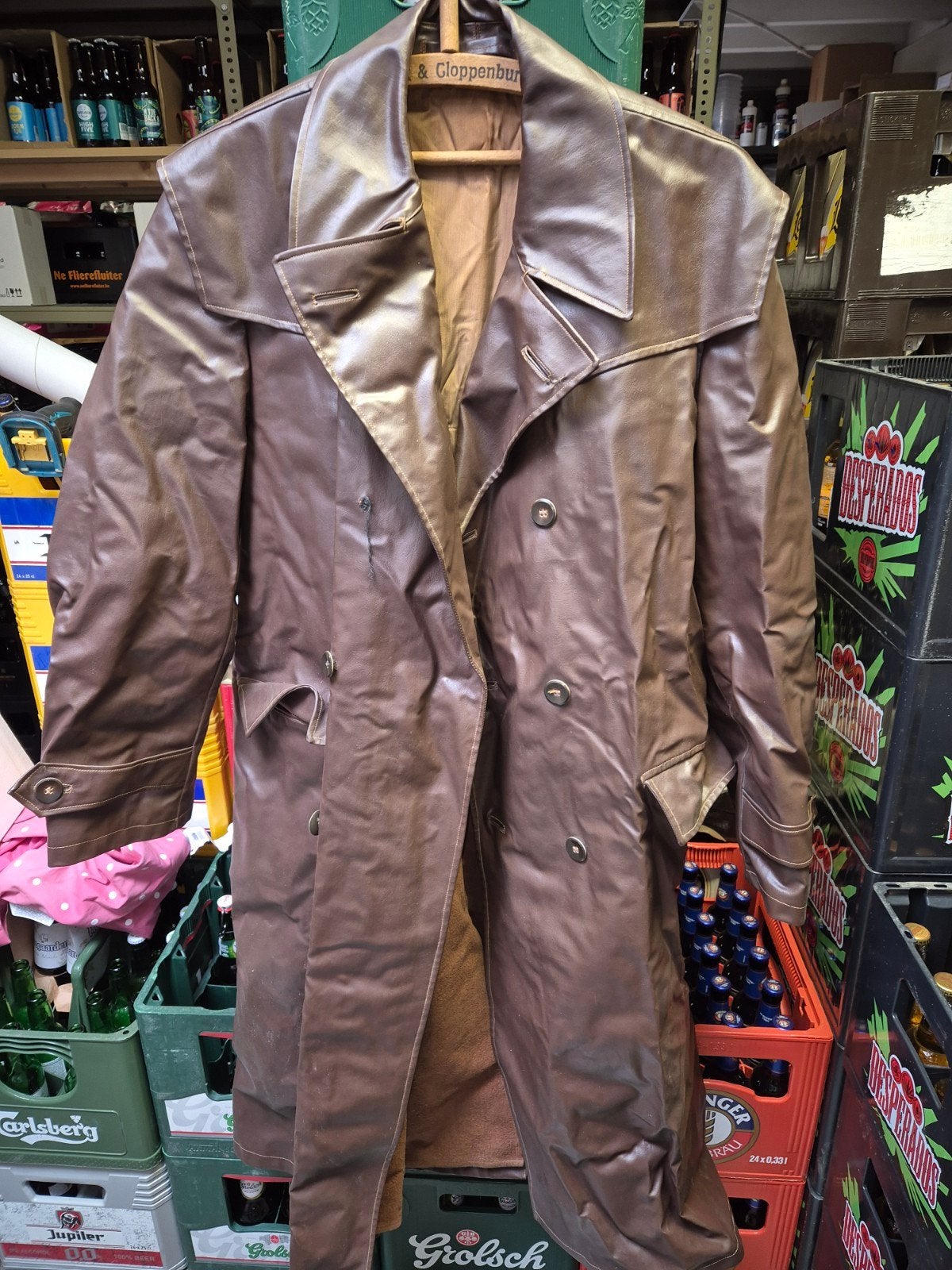 Vintage bruine leren jas met pilotenmuts en handschoenen, Overige maten, Ophalen of Verzenden, Gedragen, Onbekend