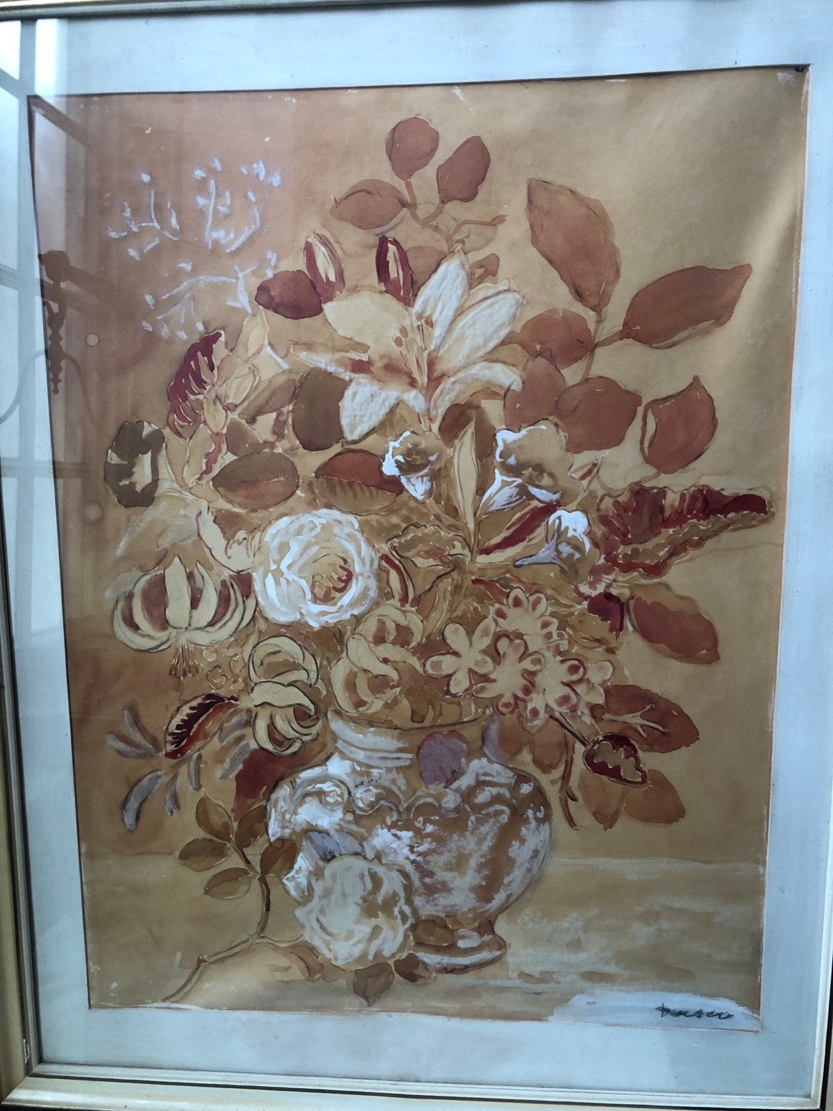 Bloemenstilleven in vaas, aquarel, 70x80 cm, Bloemen, Ophalen of Verzenden, Papier, Ingelijst