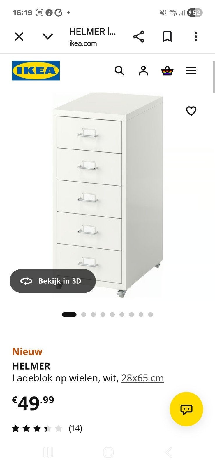 IKEA HELMER kastje, Ophalen, Minder dan 50 cm, Modern, functioneel, 5 laden of meer