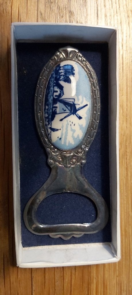 Flesopener in Delfts blauw en thee lepeltjes, zilver, en tin, Antiek en Kunst, Ophalen of Verzenden