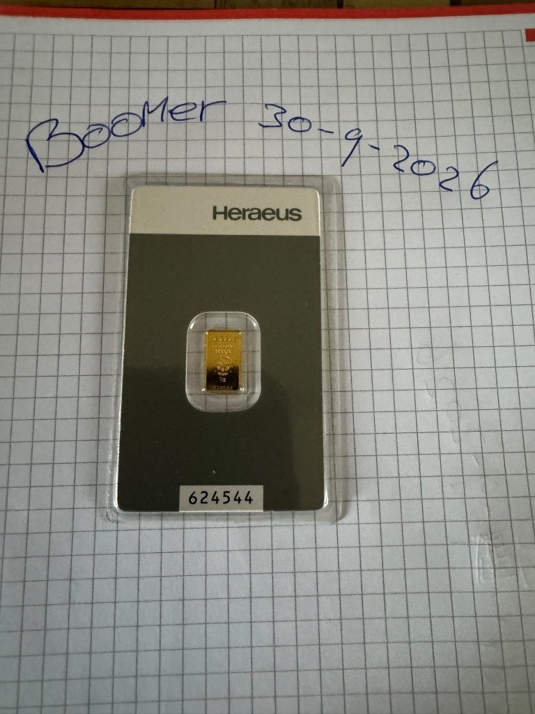 1 gram Goudstaaf Heraeus – .9999 Fijn Goud, Ophalen of Verzenden, Goud