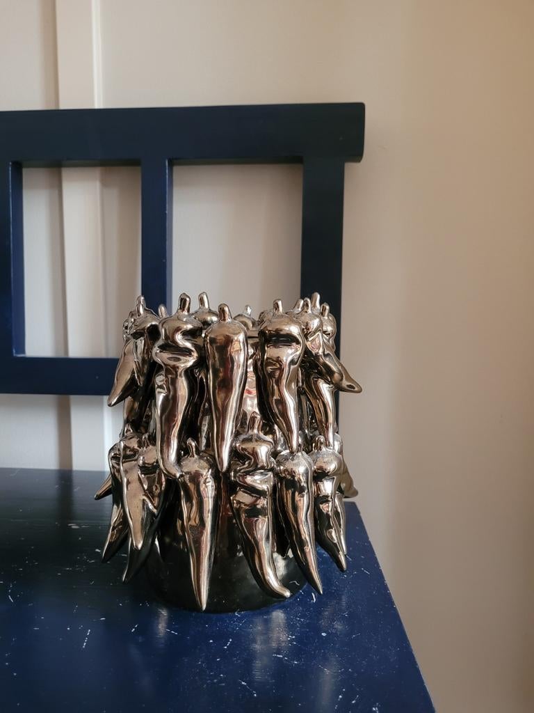 Vaas met pepers, chrome-goud, Huis en Inrichting, Ophalen, Overige materialen, Overige kleuren, Zo goed als nieuw