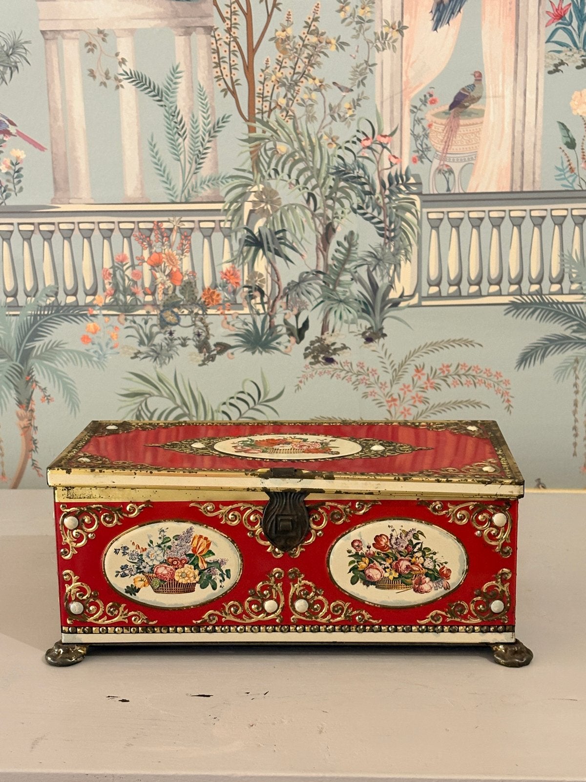 Antiek Klann Quality Blik (West-Duitsland) met Bloemen, Ophalen of Verzenden