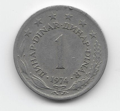 Joegoslavië 1 dinar 1974 KM# 59, Verzenden, Joegoslavië, Losse munt