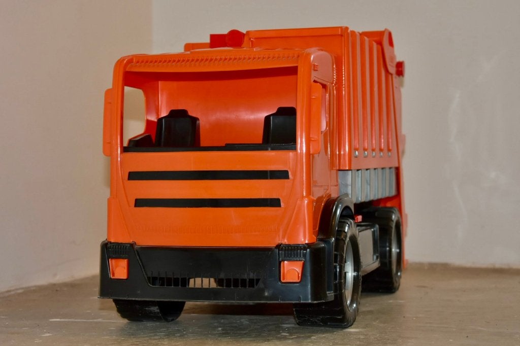 Grote oranje speelgoed vuilniswagen, Ophalen of Verzenden, Gebruikt, Overige typen
