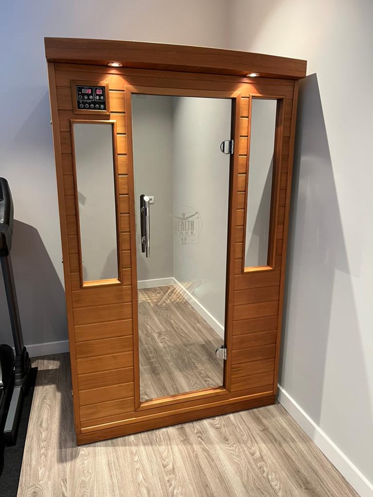 Luxe Infrarood sauna Infraroodcabine 2 pers Nieuwstaat, 230V, Sport en Fitness, Sauna, Ophalen, Zo goed als nieuw, Infrarood, Complete sauna