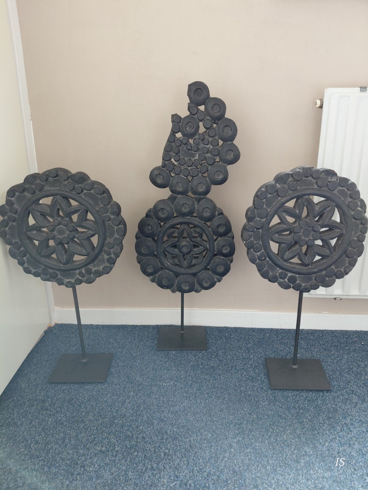 Set van 3 zwarte houten ornamenten, zware kwaliteit, Huis en Inrichting, Woonaccessoires | Overige, Ophalen, Gebruikt, Zwart, Hout