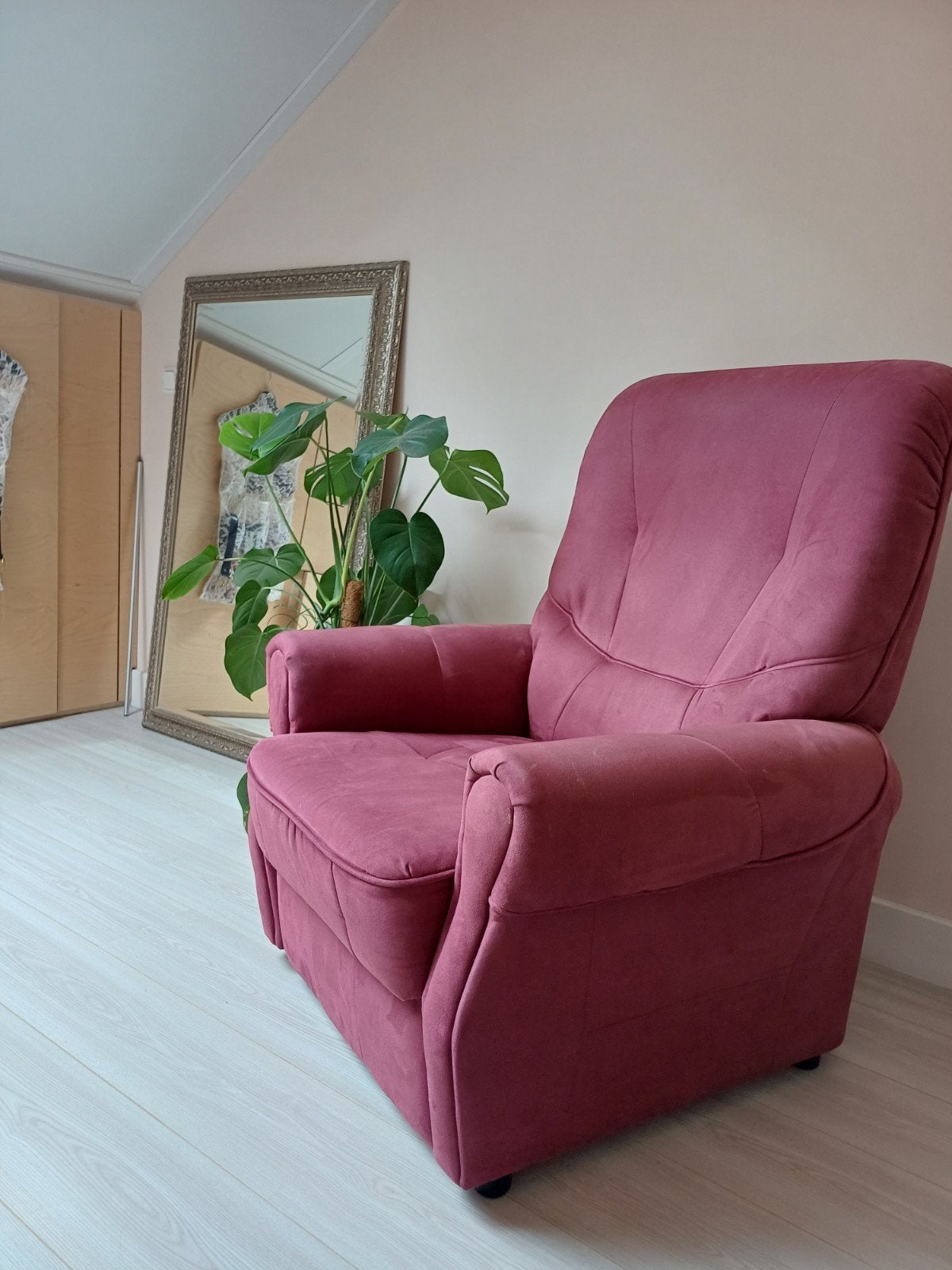 Vintage Oud Roze Verstelbare Fauteuil, Huis en Inrichting, Fauteuils, Ophalen, Gebruikt, 75 tot 100 cm, 75 tot 100 cm
