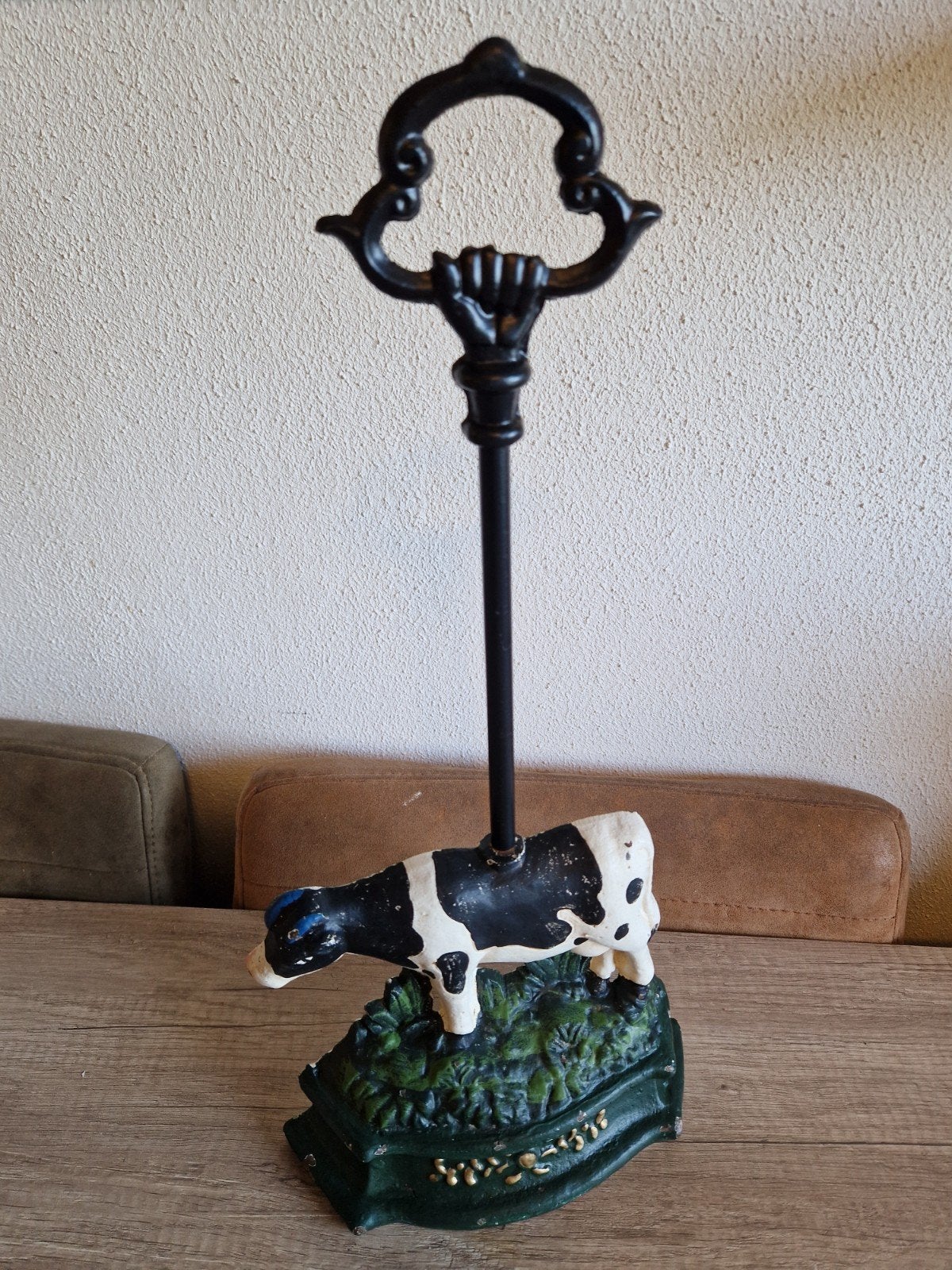UNIQUE VINTAGE CAST IRON COW DOOR STOP ON HANDLE, Antiek en Kunst, Antiek | Speelgoed, Ophalen