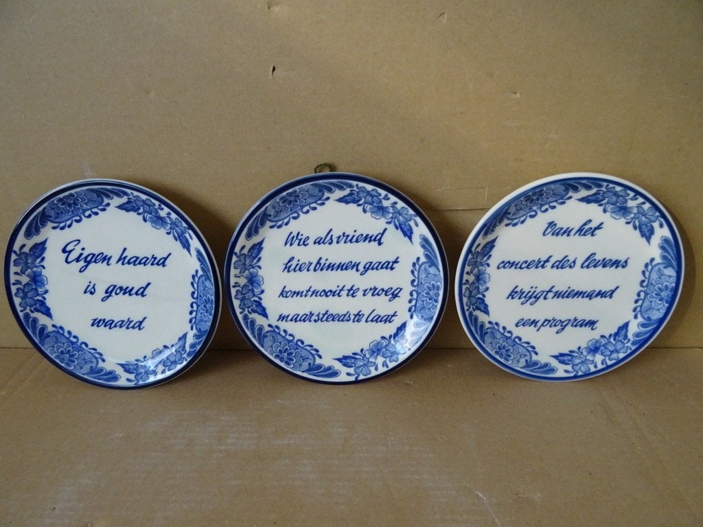 Wandbord set wandborden met spreuk Dutch Blue Handwerk 15cm, Antiek en Kunst, Ophalen of Verzenden