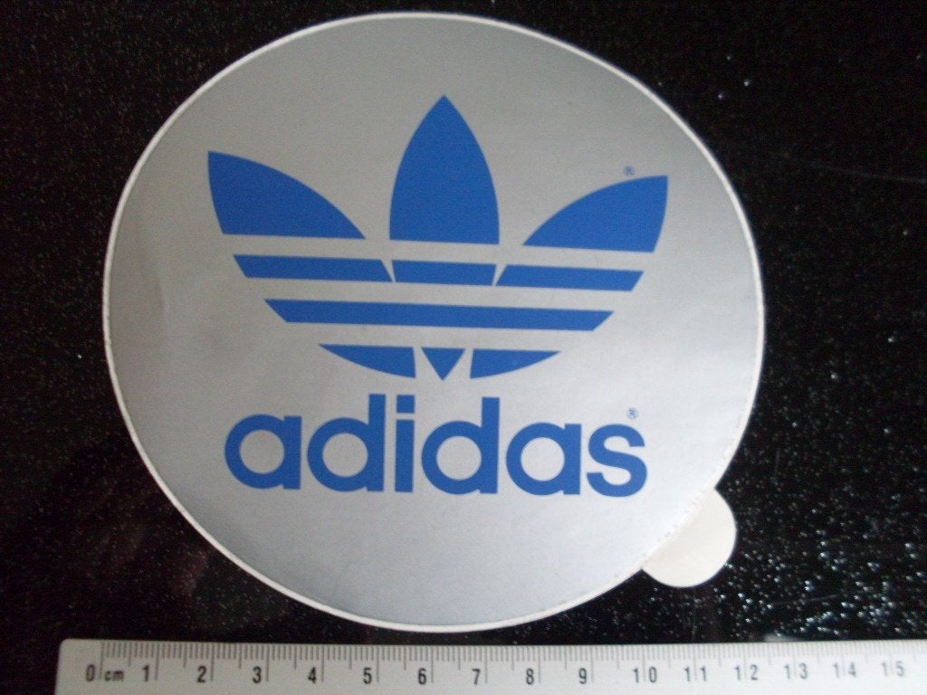sticker adidas logo zilver blauw 123mm doorsnede, Verzenden, Zo goed als nieuw, Merk