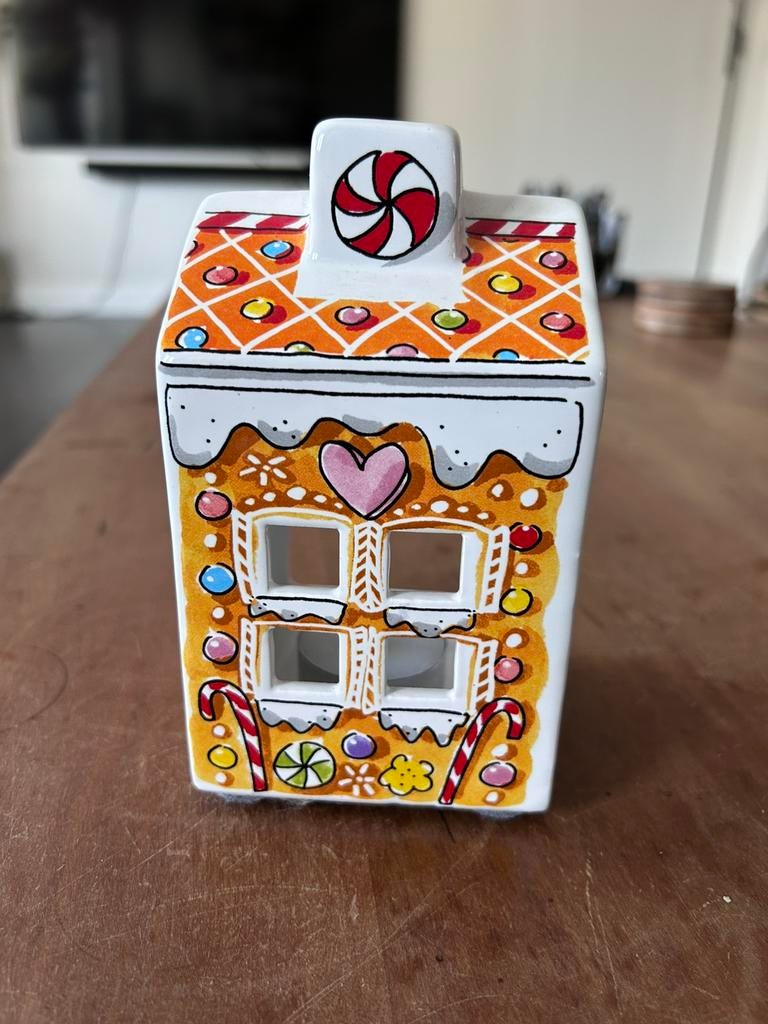 Blond amsterdam kerst theelicht huisje, Ophalen, Zo goed als nieuw, Steen, Aardewerk of Keramiek