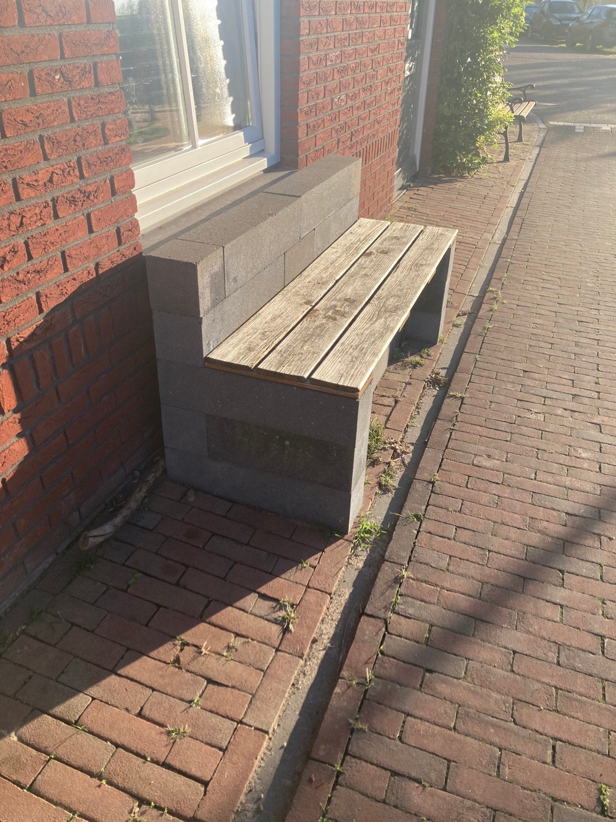 Linea blokken selfmade bankje, Tuin en Terras, Overige materialen, Gebruikt, 3 zitplaatsen, Ophalen of Verzenden