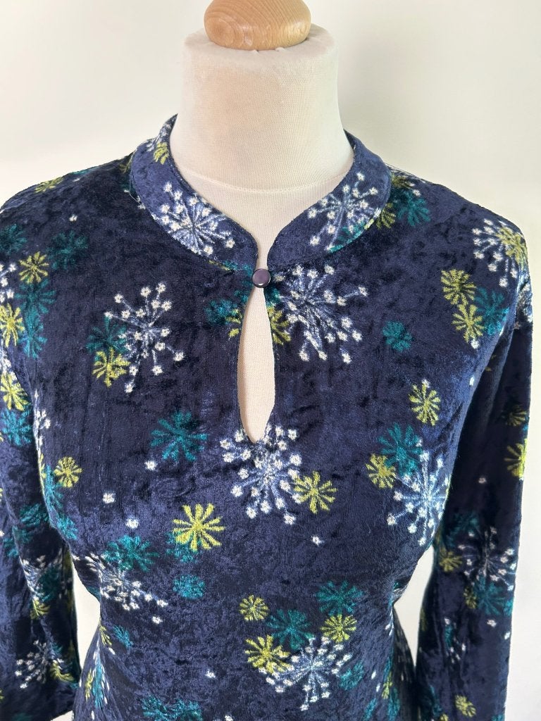 King Louie maat L blauwe velvet kimono jurk 3614, Blauw, Maat 42/44 (L), Ophalen of Verzenden, Zo goed als nieuw