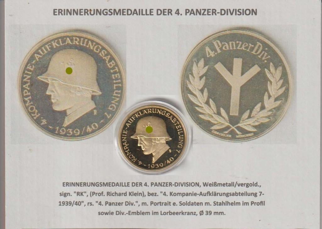 4. PANZER-DIVISION medaille verguld, Verzamelen, Militaria | Tweede Wereldoorlog, Verzenden, Landmacht, Duitsland, Lintje, Medaille of Wings