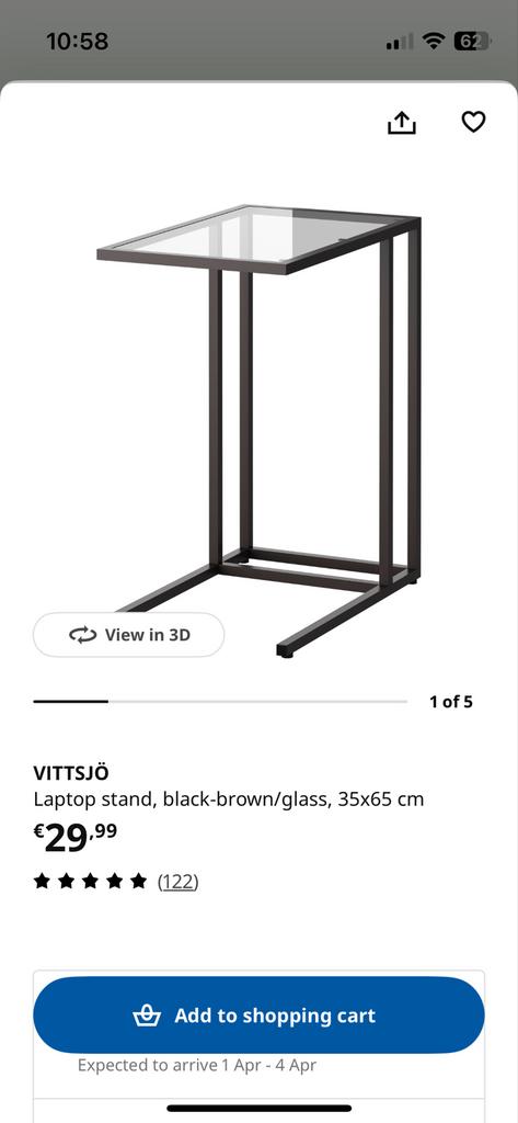 IKEA VITTSJÖ Laptopstandaard, zwartbruin/glas, Computers en Software, Laptoptafels, Zo goed als nieuw, Ophalen