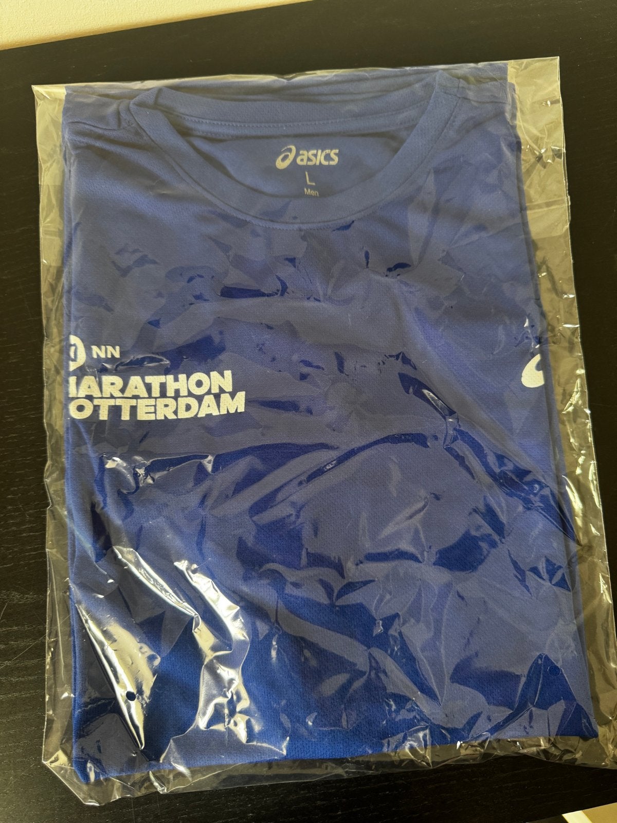 ASICS NN Marathon Rotterdam hardloopshirt - Maat L, Maat 52/54 (L), Blauw, Nieuw, Ophalen of Verzenden