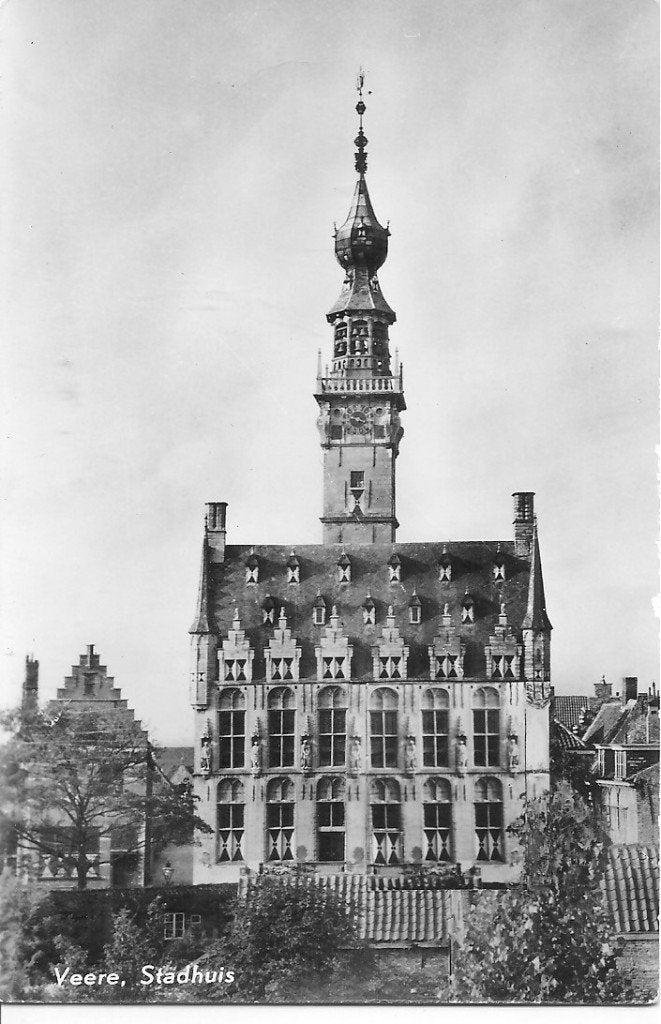 Oude Ansichtkaart Stadhuis Veere, Zeeland, Ophalen of Verzenden, 1960 tot 1980, Gelopen, Zeeland