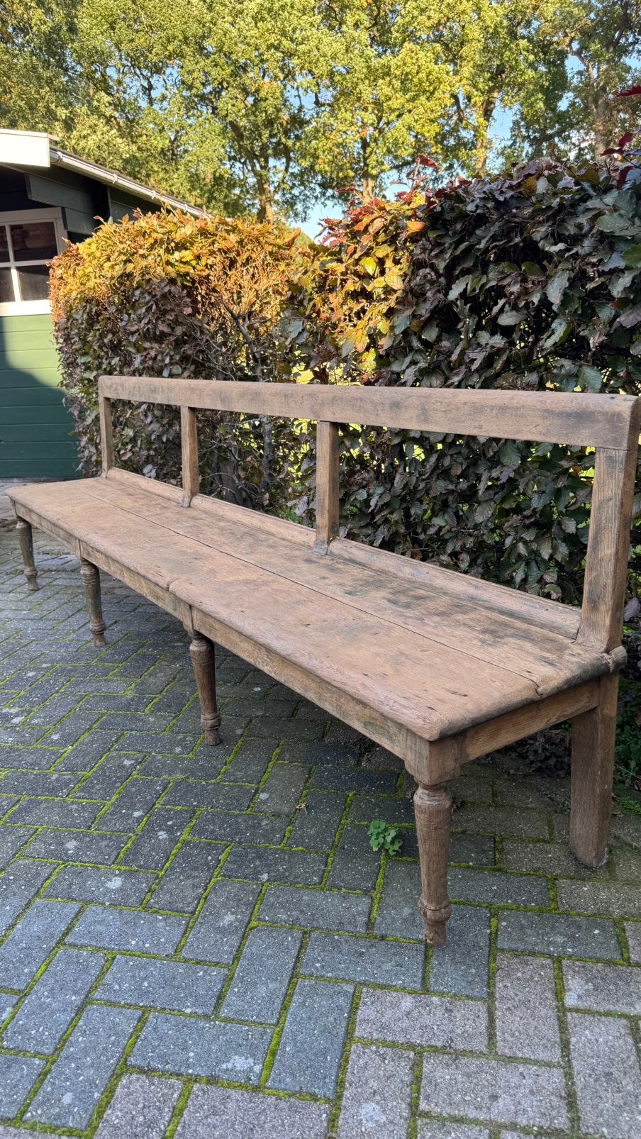 Massief eiken, zit-bank, patine, 270 b, 8 poten, kwaliteit, Antiek en Kunst, Ophalen