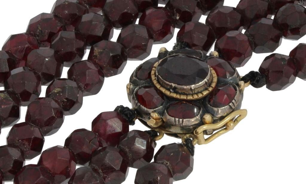 Granaat antieke ketting fraai 14k slot goud dames 3-strengs, Sieraden, Tassen en Uiterlijk, Antieke sieraden, Verzenden, Goud