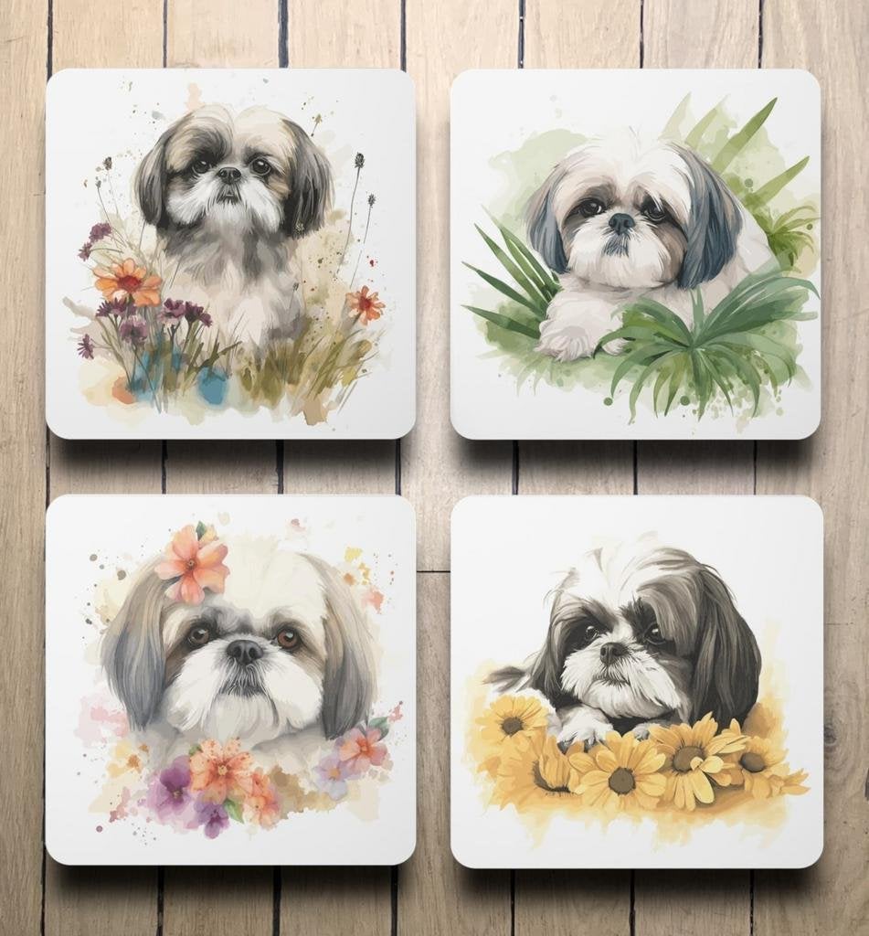 Shih-Tzu Aquarel onderzetters met houder, Huis en Inrichting, Ophalen of Verzenden, Nieuw