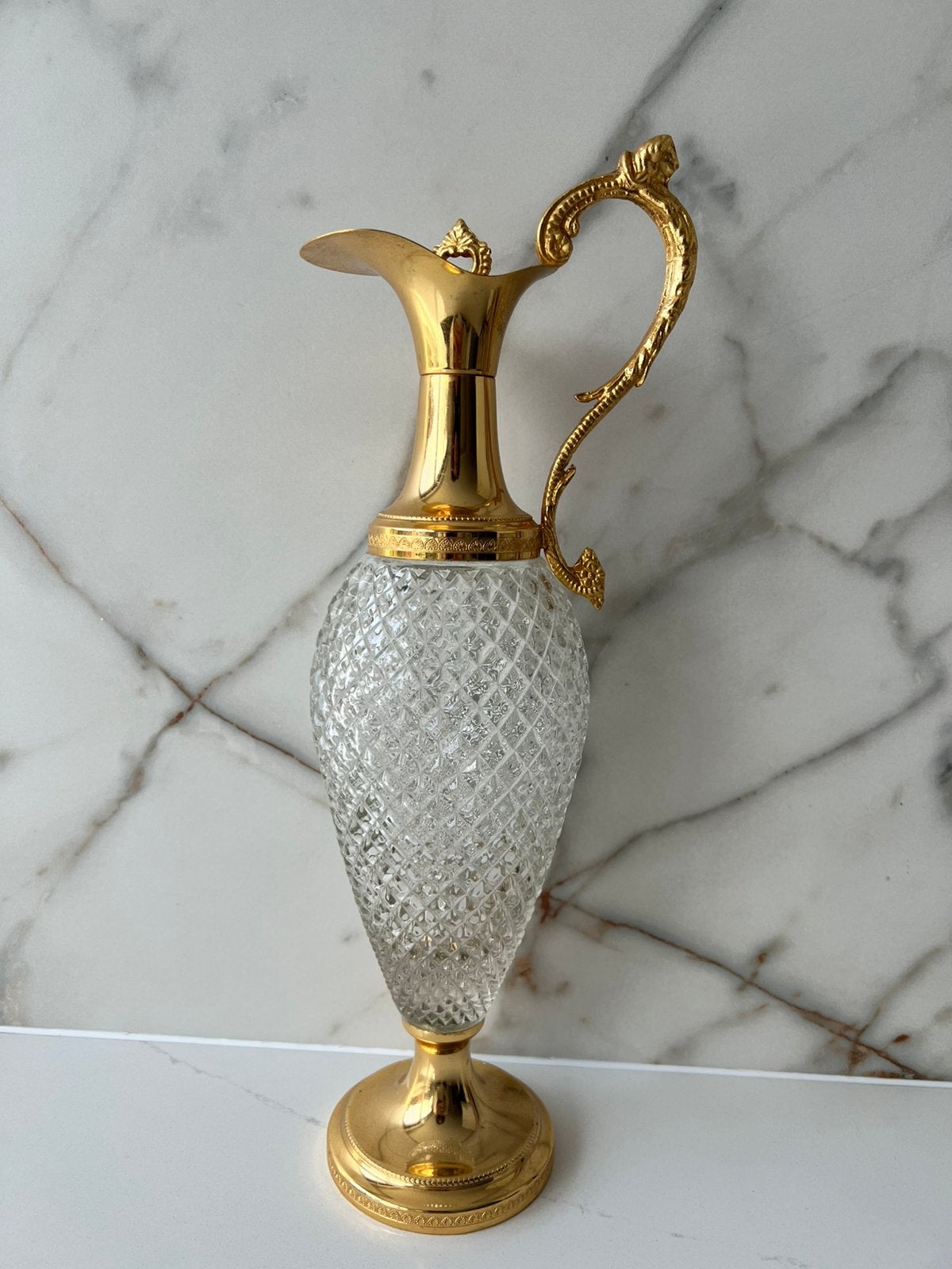 VINTAGE KRISTALLEN KISTAL WIJN / WATER KARAF GOUDEN DETAILS, Glas of Glazen, Ophalen of Verzenden, Overige stijlen, Glas