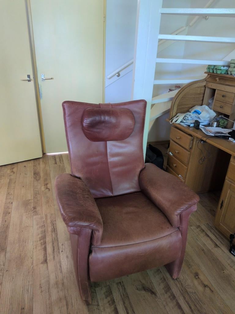 2x Bruine leren relaxfauteuils, Ophalen, Gebruikt, Twee, Bruin