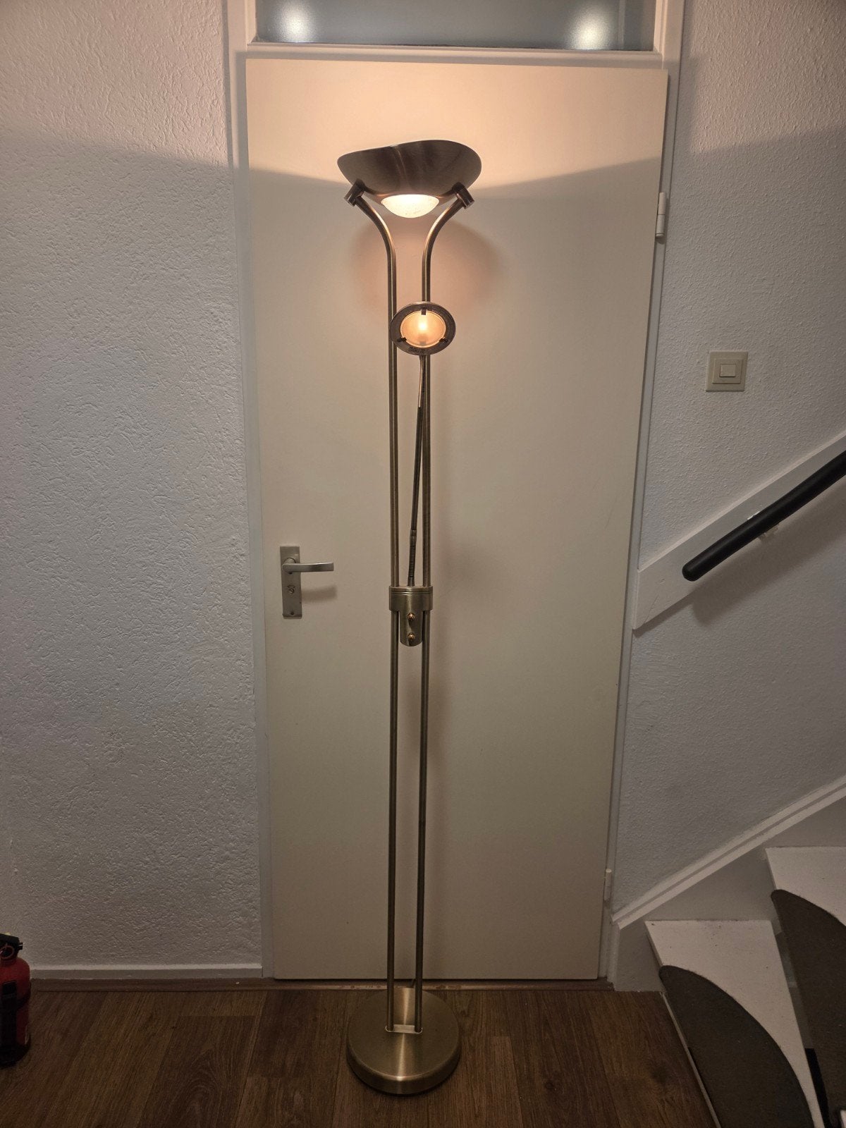 Stijlvolle bronzen vloerlamp met leeslamp, Ophalen, Modern, Klassiek, Gebruikt, Metaal