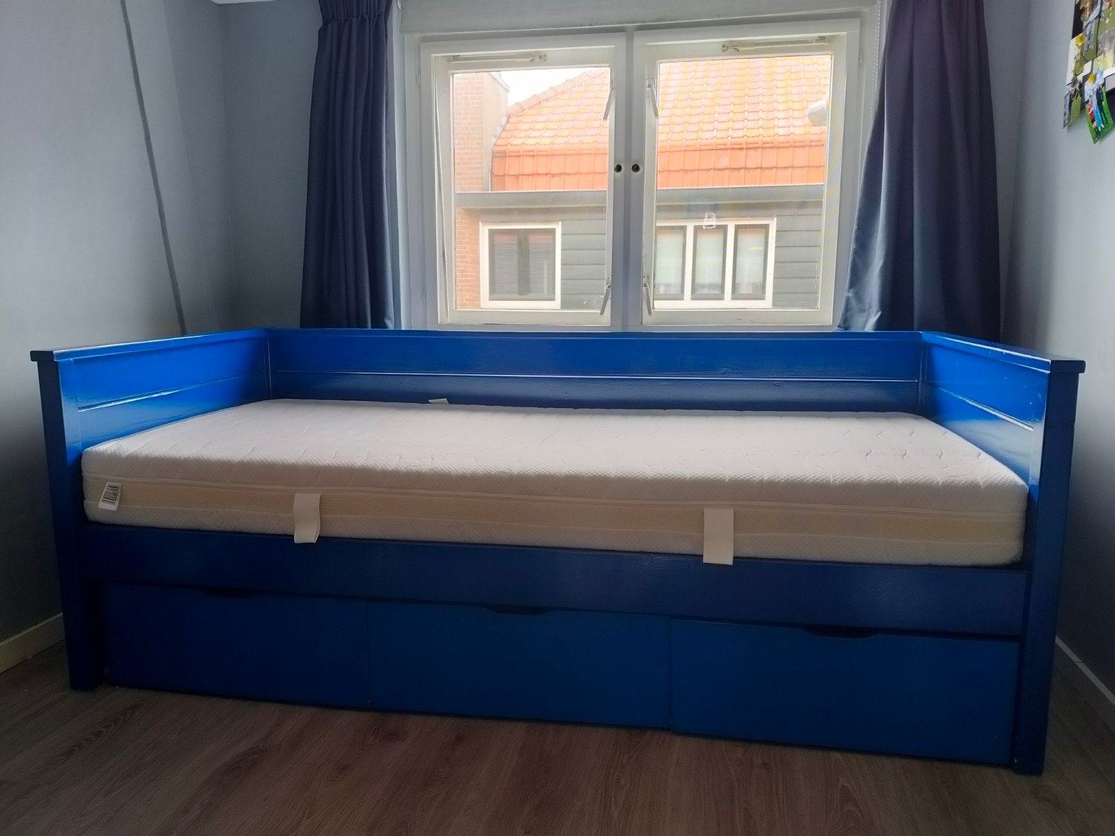 1 persoons bed met lattenbodem en 3 lades, Huis en Inrichting, Slaapkamer | Bedden, Ophalen, Gebruikt, 90 cm, Eenpersoons