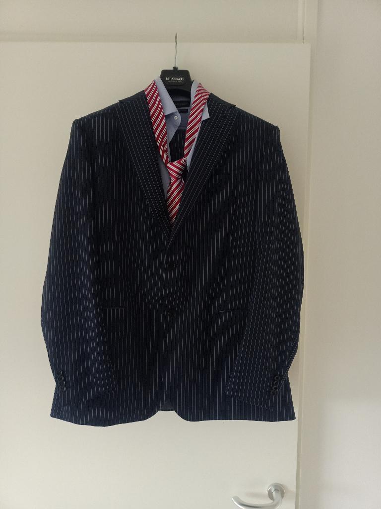 Piet Zoomers pak/kostuum ZGAN maat 50 blauw krijtstreep wol, Ophalen of Verzenden, Zo goed als nieuw, Piet zoomers, Maat 48/50 (M)