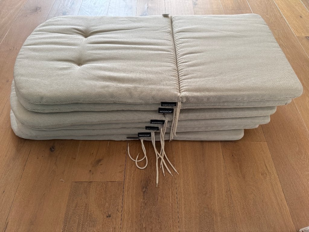 6x Madison Kuip Tuinkussens – 96x45cm – Beige – Als nieuw, Tuin en Terras, Tuinmeubel-accessoires, Ophalen, Zo goed als nieuw