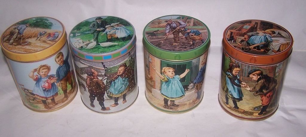 Set v. 4 vintage blikken met kinderillustraties (Ot en Sien), Antiek en Kunst, Ophalen of Verzenden