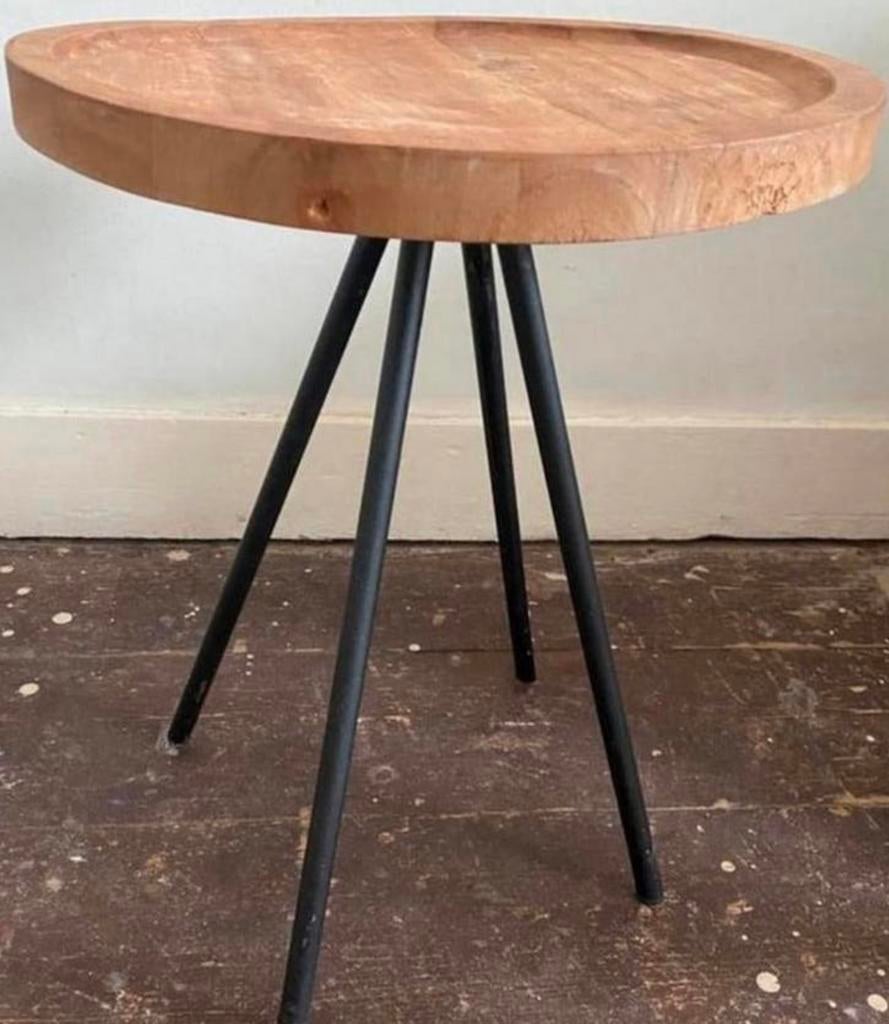 Mango houten bijzettafeltje, Ophalen, Zo goed als nieuw, Rond, Minder dan 55 cm