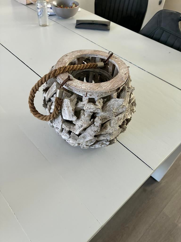 Te koop; houten windllicht, Huis en Inrichting, Woonaccessoires | Kransen, Ophalen, Gebruikt