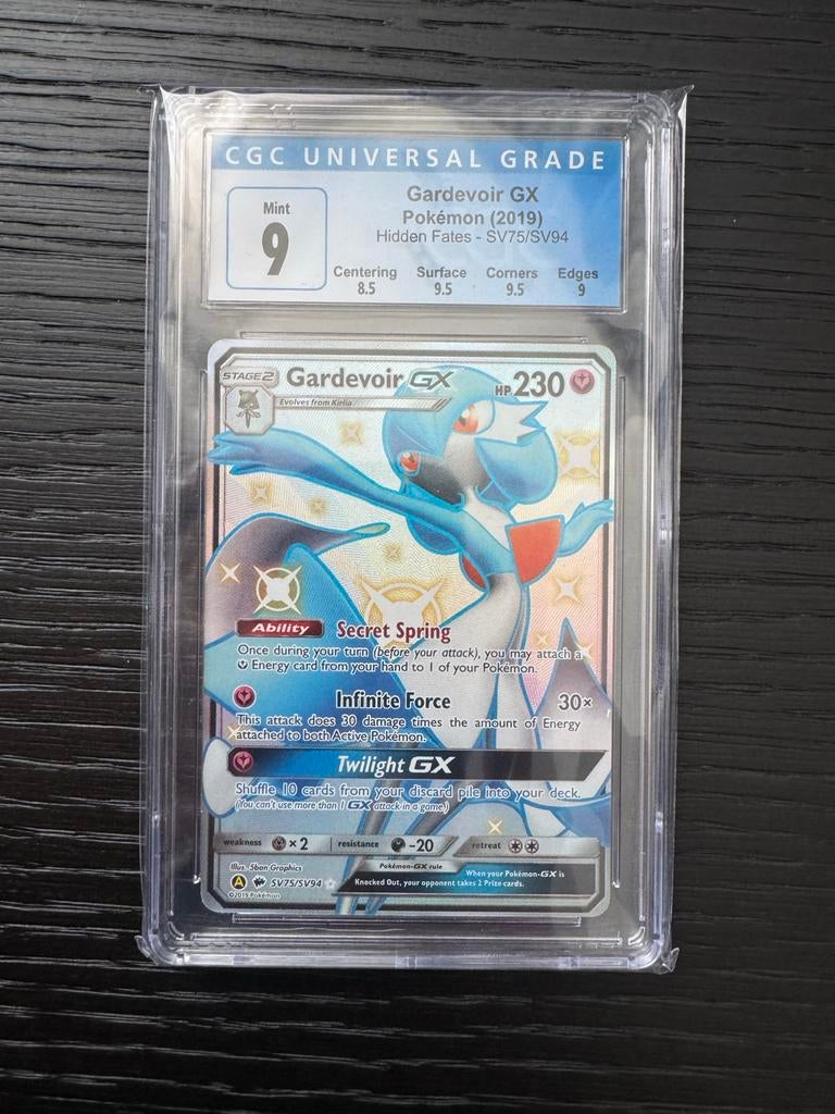Gardevoir GX Shiny SV75/SV94 CGC 9 Hidden Fates Pokémon, Ophalen of Verzenden, Zo goed als nieuw, Losse kaart, Foil